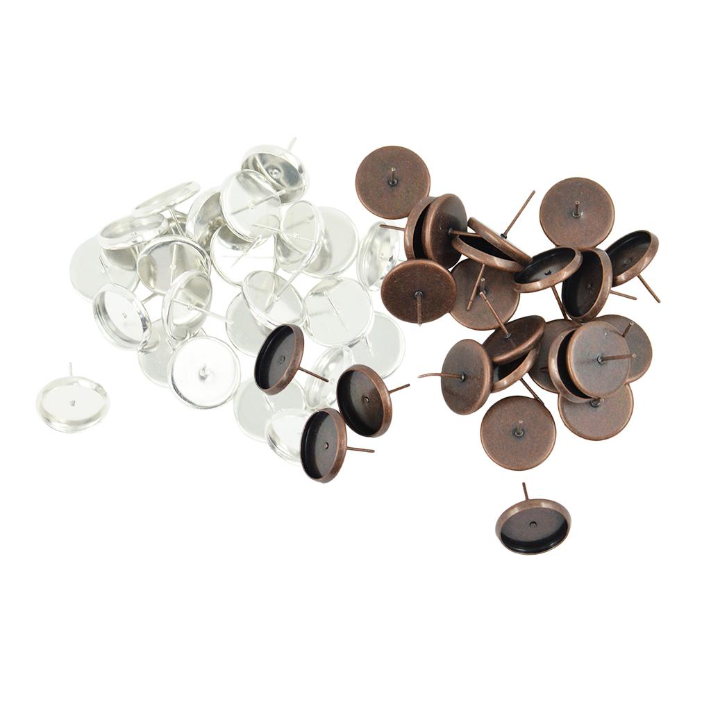 48Pcs Round Earring Blank Bezel Setting For 12mm Finding Copper&Silver White