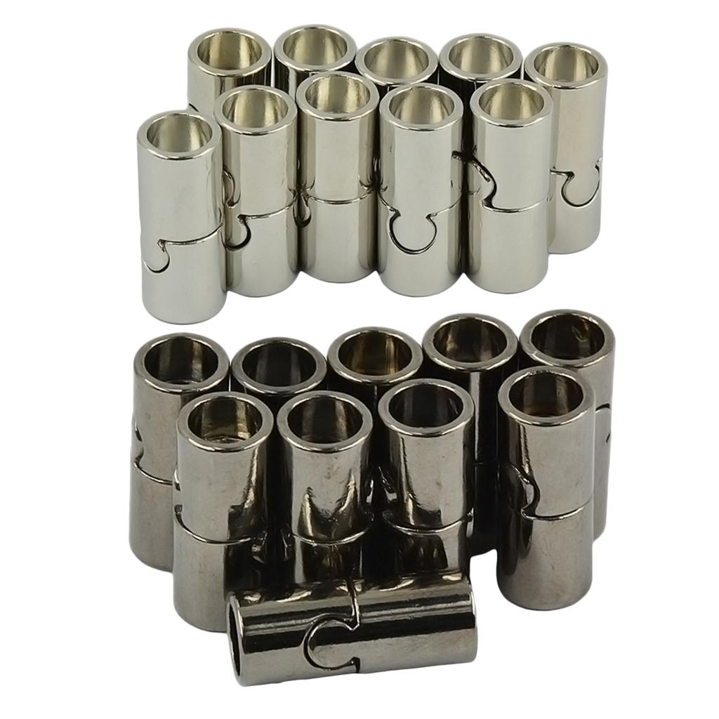 20Sets Jet Leather Glue In 7 mm Tube Barrel Magnetic Slide Clasp White&Black