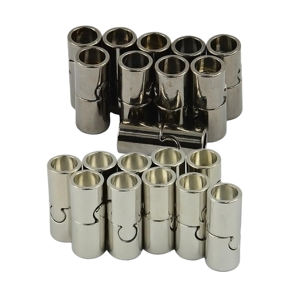 20Sets Jet Leather Glue In 7 mm Tube Barrel Magnetic Slide Clasp White&Black