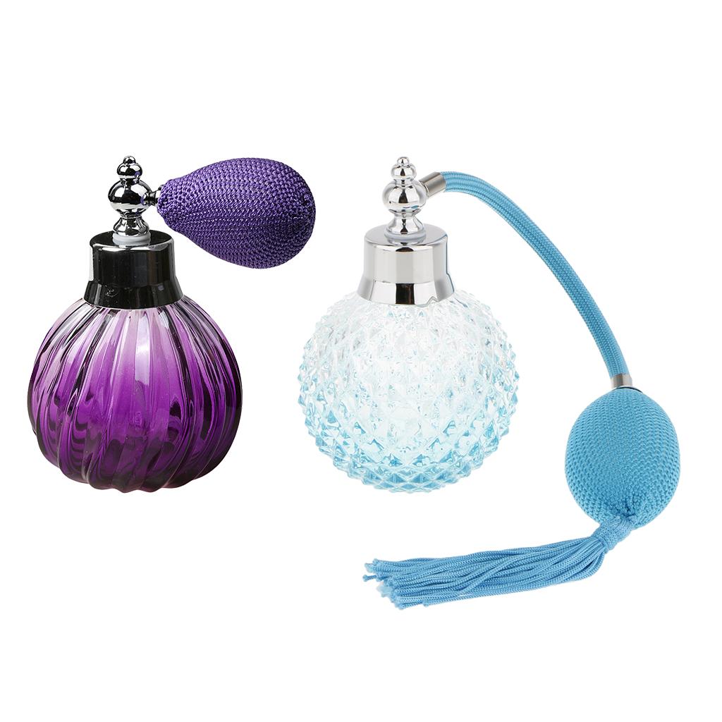 2pcs Vintage Glass Perfume Bottle Spray Atomizer Gift Blue & Purple 100ML