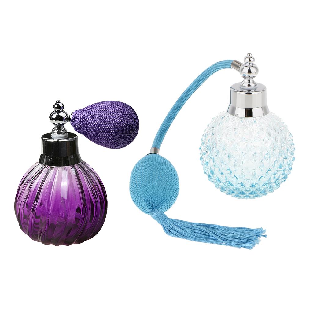 2pcs Vintage Glass Perfume Bottle Spray Atomizer Gift Blue & Purple 100ML