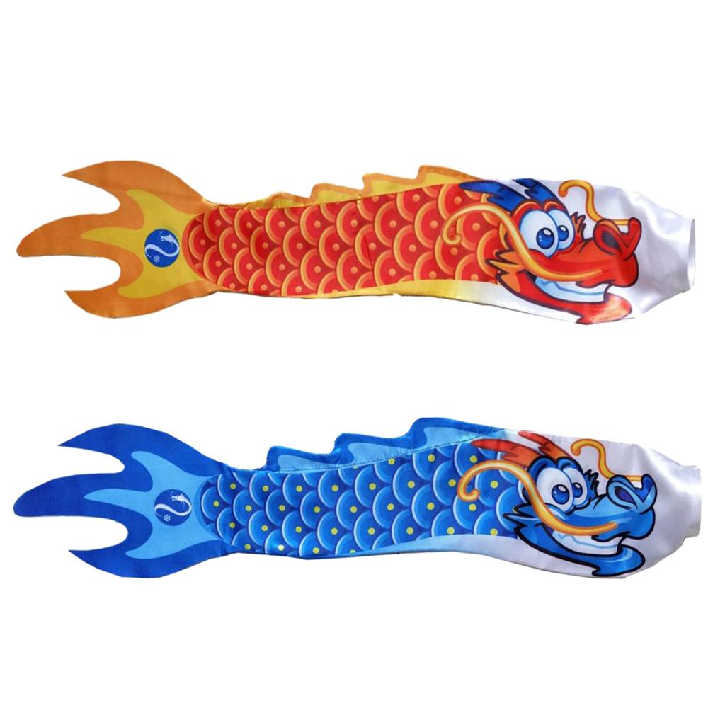 2x Chinese Dragon Flag Windsock Carp Streamer Garden Hanging Decor Red Blue