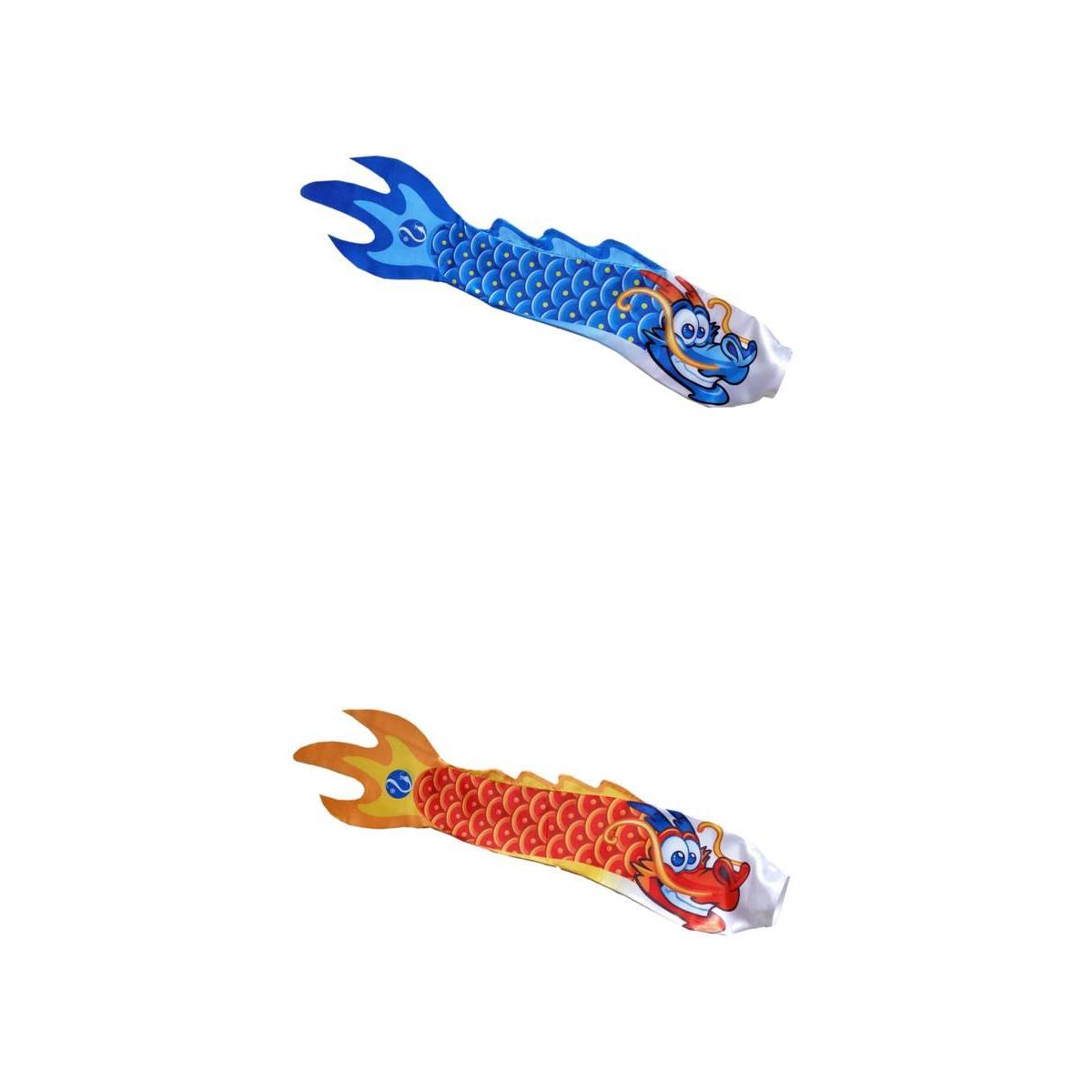 2x Chinese Dragon Flag Windsock Carp Streamer Garden Hanging Decor Red Blue