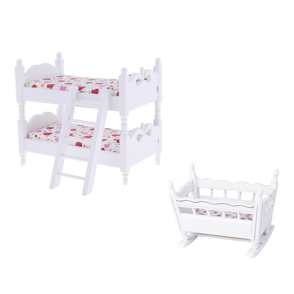 1/12 Dollhouse Miniature Furniture Children Bunk Bed Baby Cradle Bedroom