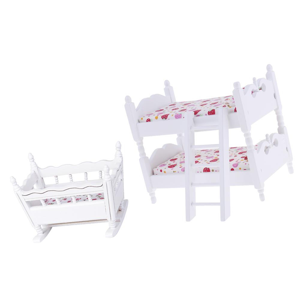1/12 Dollhouse Miniature Furniture Children Bunk Bed Baby Cradle Bedroom