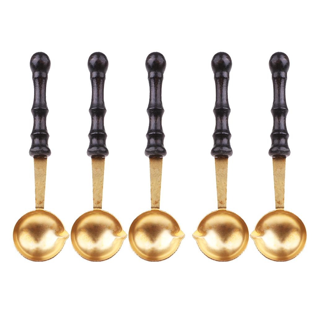 5Pcs Stamp Sealing Wax Spoon Retro Wood Handle Wax Heating Supply Tool Spoon