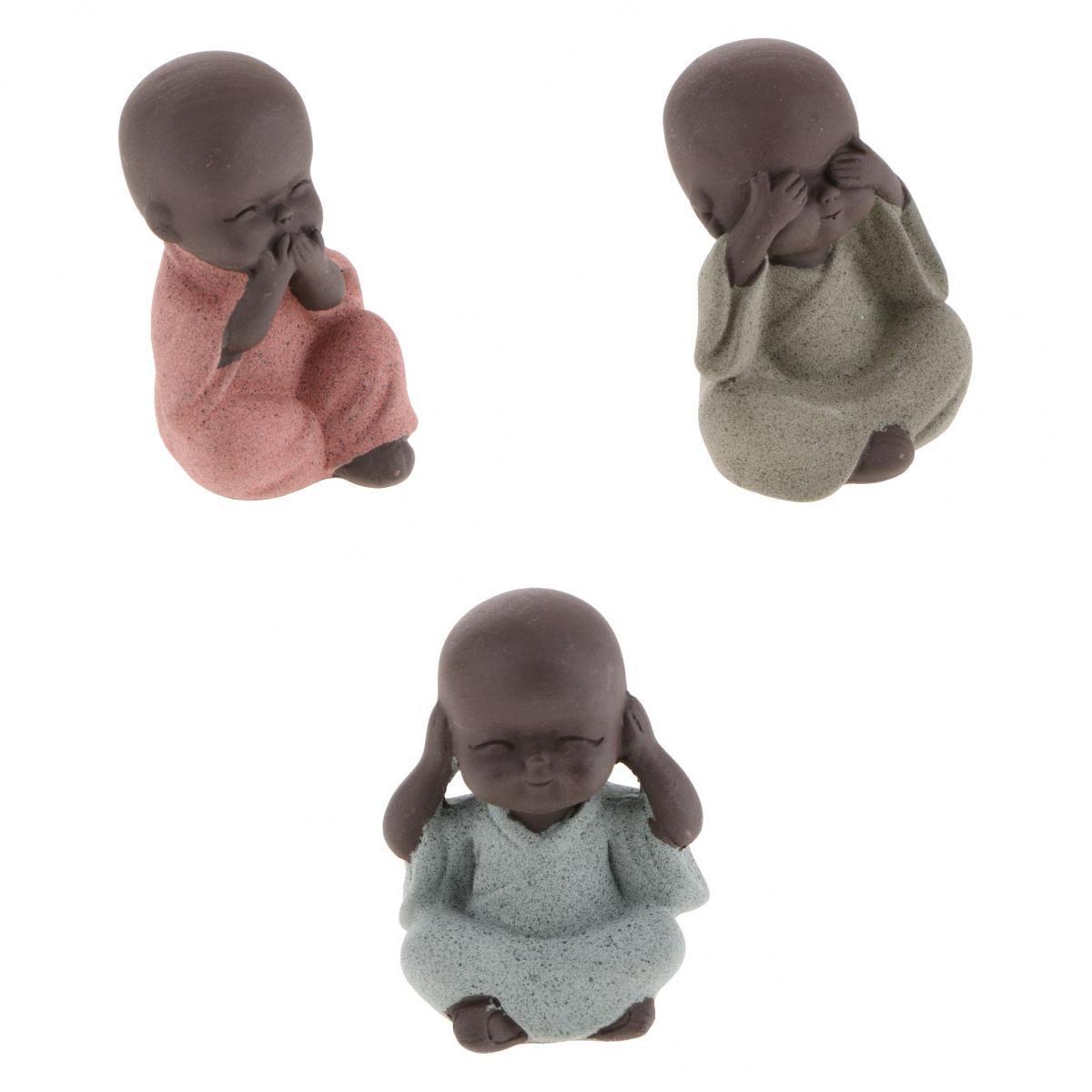 3x Ceramic Small Buddha Statue Monk Figurine Tea pet Decorative Ornaments