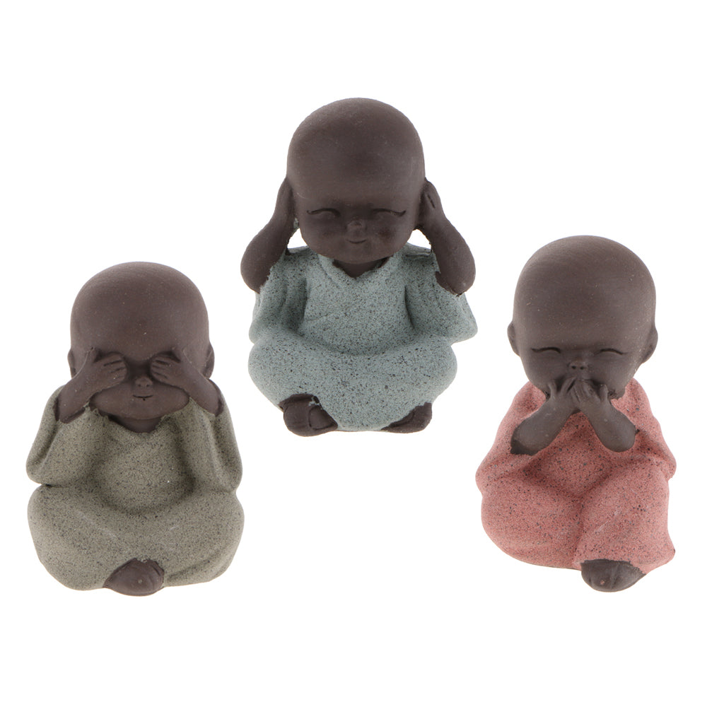 3x Ceramic Small Buddha Statue Monk Figurine Tea pet Decorative Ornaments