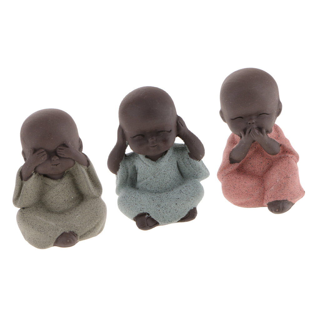3x Ceramic Small Buddha Statue Monk Figurine Tea pet Decorative Ornaments