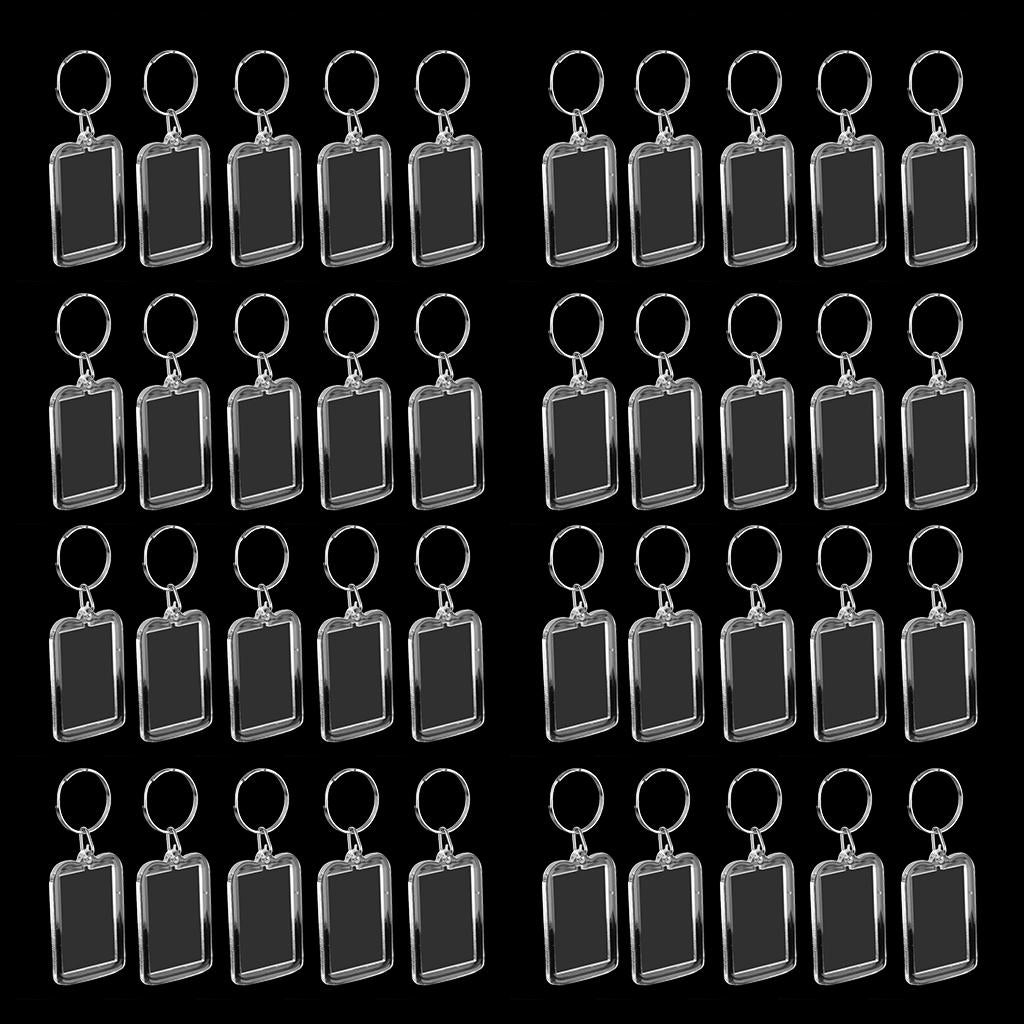 40pcs Rectangle Blank Insert Photo Picture Frame Split Ring Keychain 3.3x5cm