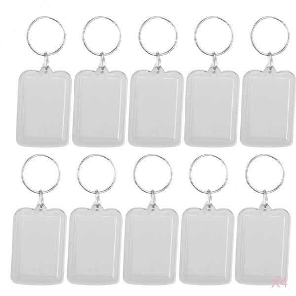 40pcs Rectangle Blank Insert Photo Picture Frame Split Ring Keychain 3.3x5cm