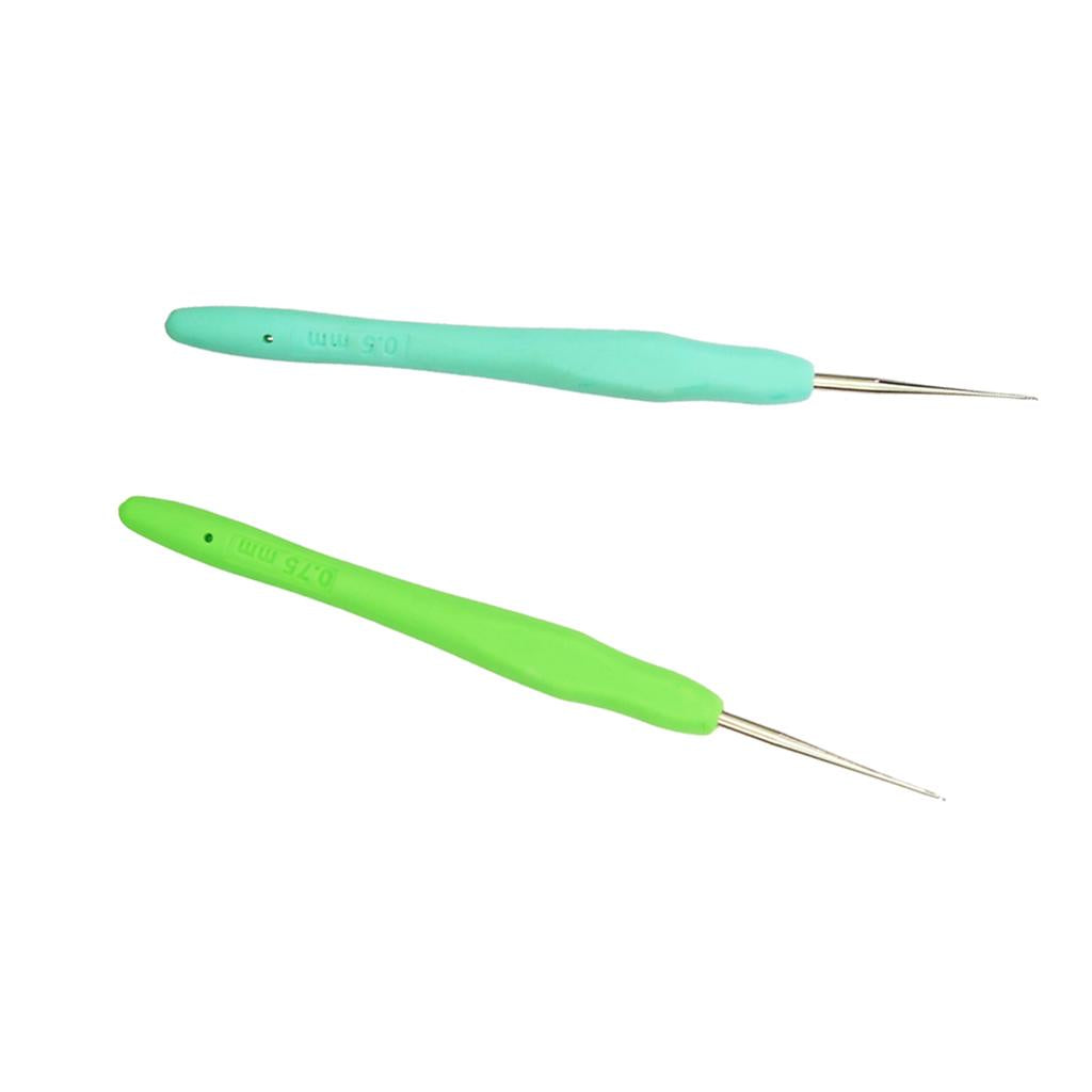 2pcs Soft Grip Handle Iron Metal Crochet Hook for Sewing Crafts 0.5mm 0.75mm