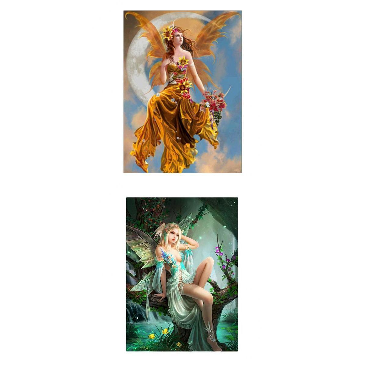 2pcs 5D Diamond Painting Embroidery Picture for Wall Decoration Flower Fairy