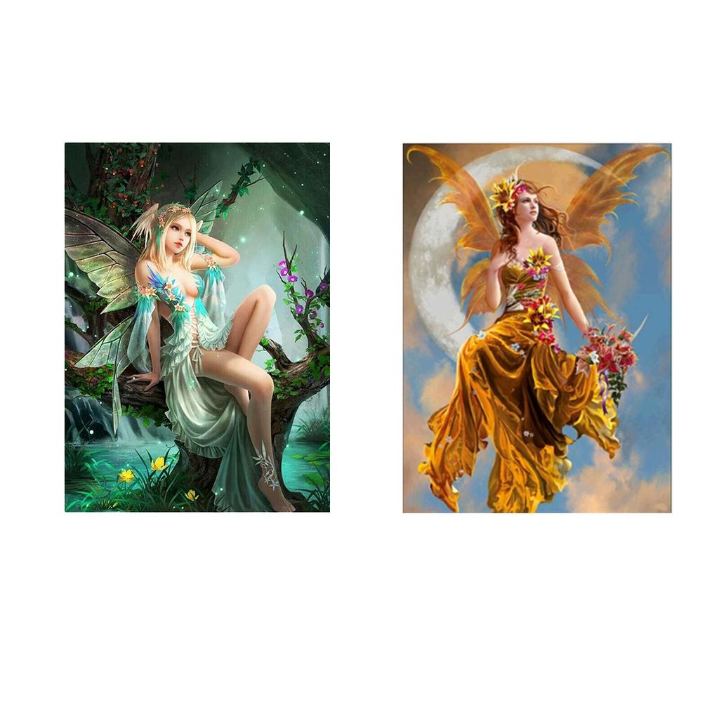 2pcs 5D Diamond Painting Embroidery Picture for Wall Decoration Flower Fairy