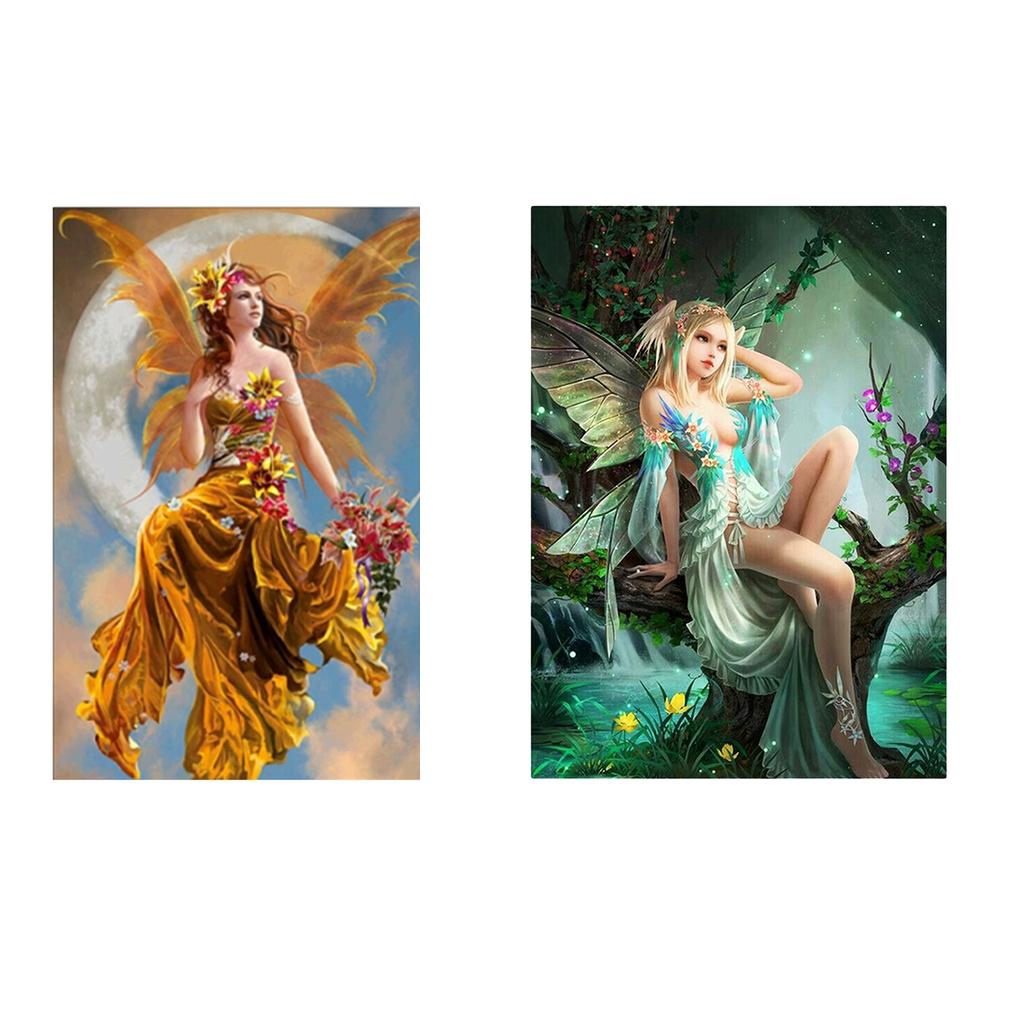 2pcs 5D Diamond Painting Embroidery Picture for Wall Decoration Flower Fairy