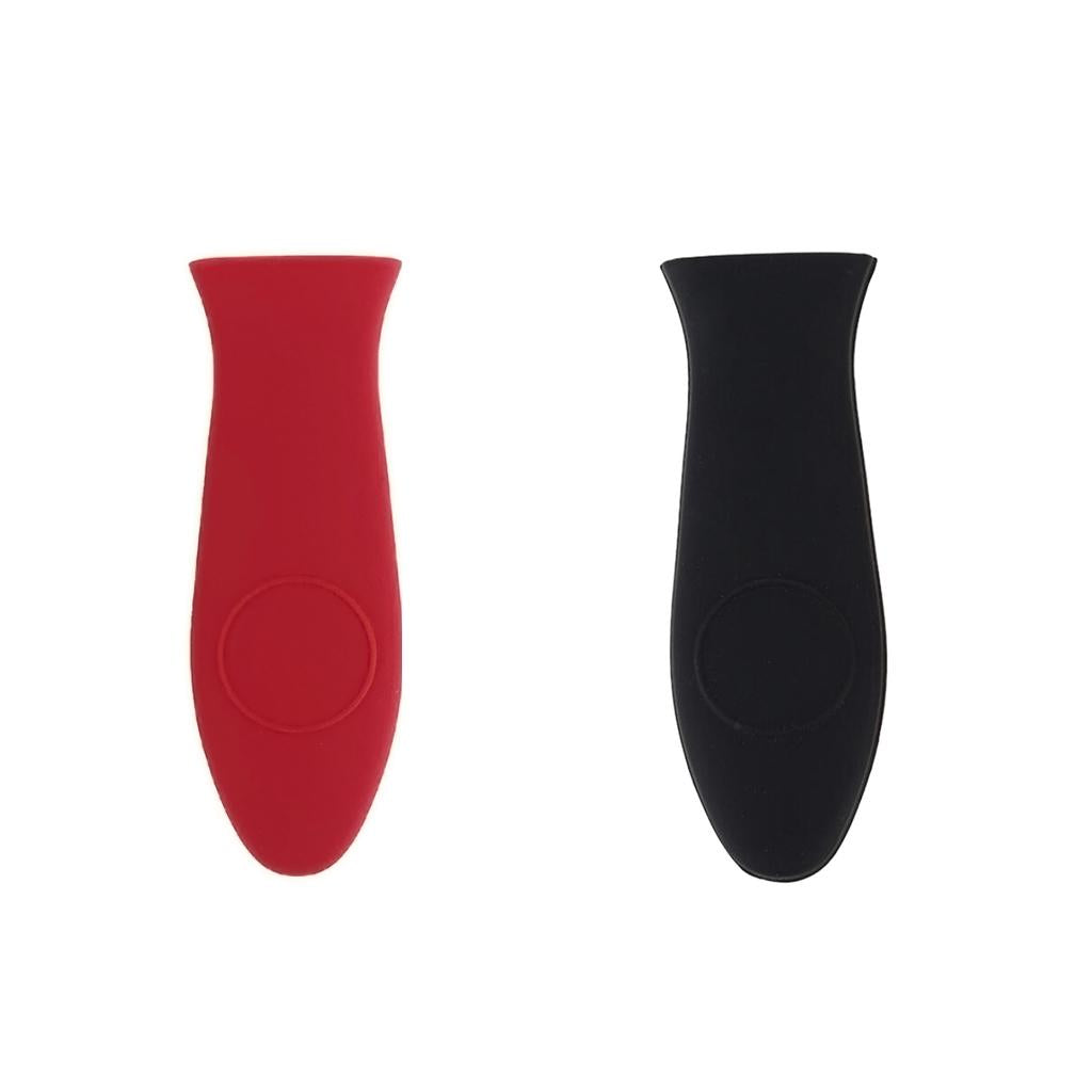 2pcs Silicone Pot Pan Handle Saucepan Holder Sleeve Slip Cover - Red & Black