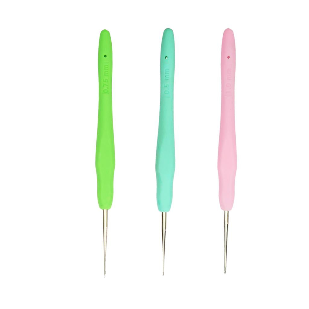 3pcs Soft Grip Handle Metal Crochet Hook for Hand Sewing Arts Tool 0.5-1mm