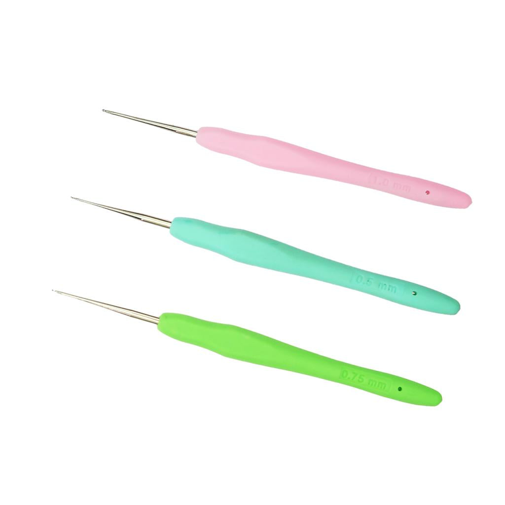 3pcs Soft Grip Handle Metal Crochet Hook for Hand Sewing Arts Tool 0.5-1mm