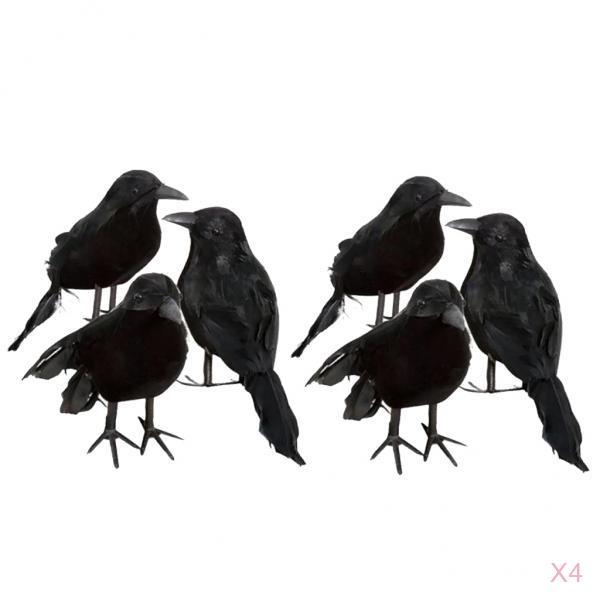 24 pieces Black Feathered Small Crows Birds Ravens Props Halloween Decor