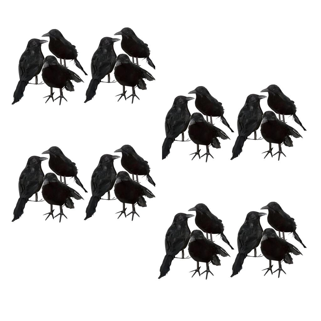 24 pieces Black Feathered Small Crows Birds Ravens Props Halloween Decor