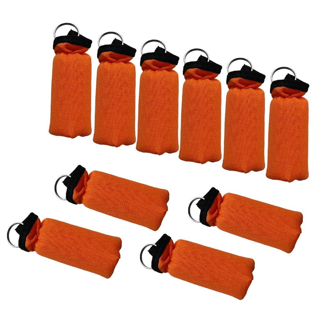10 Pieces Cylinder Floating Keyring for Marine Boat Yacht Sailing Orange