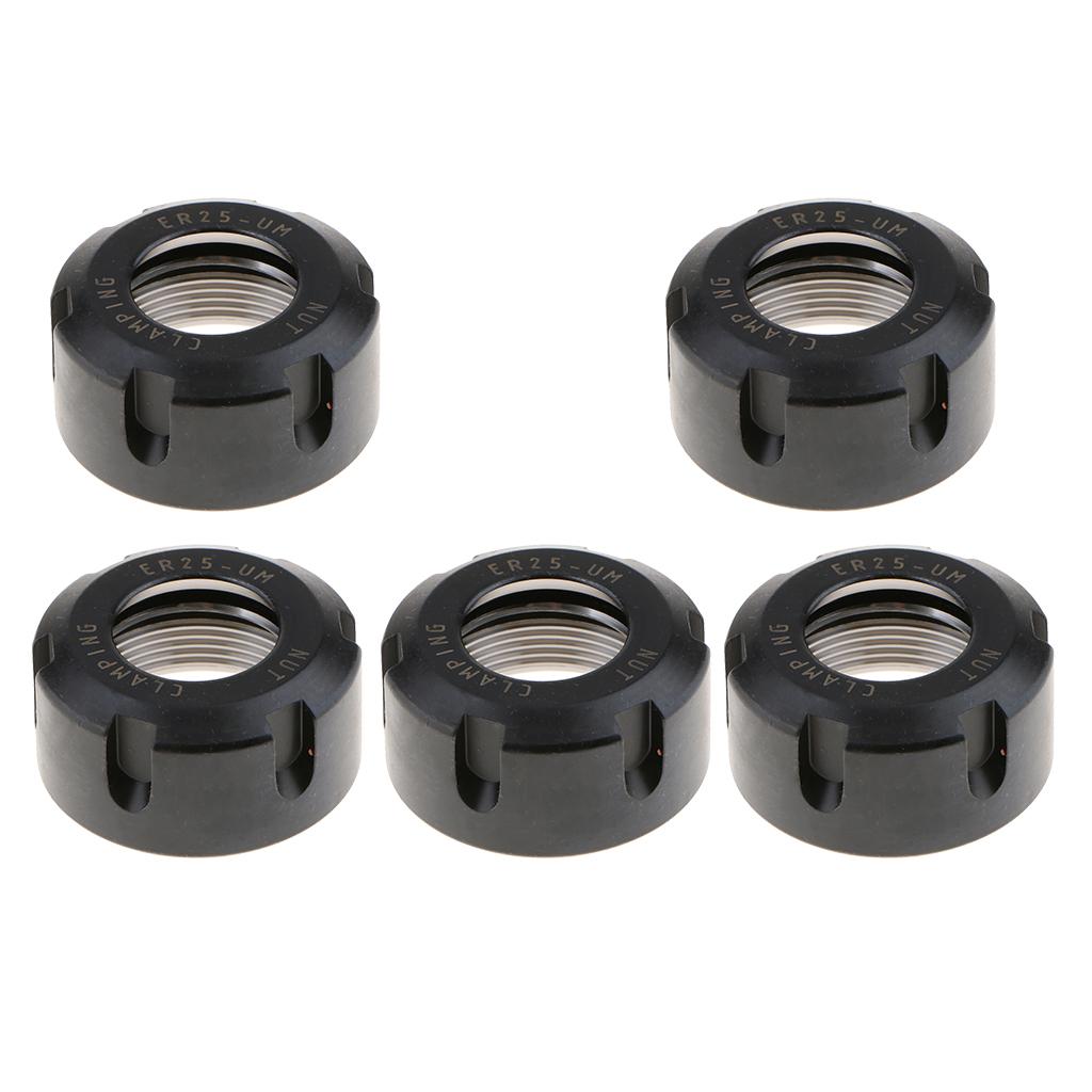 5Pcs Black ER25UM Collet Clamping Nut for CNC Milling Chuck Holder Lathe