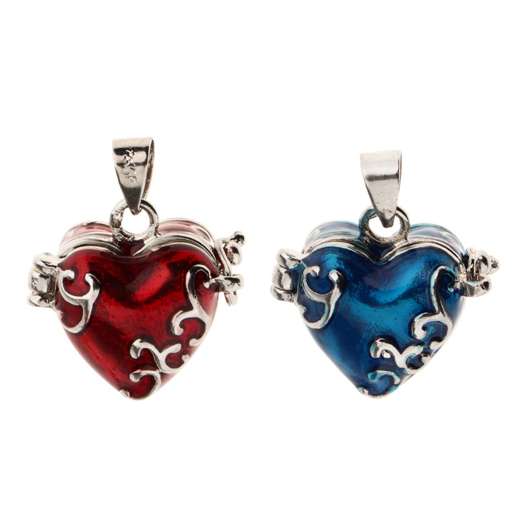 2 Pieces Blue Red Enamel Love Heart Cremation Keepsake Urn Memorial Pendant