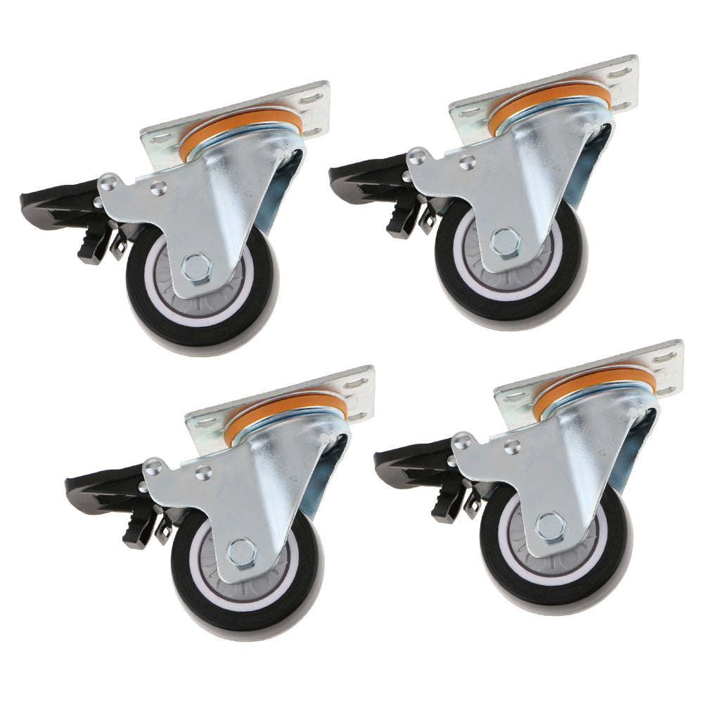 4x PU Swivel Castor Wheels Trolley Furniture Cart Caster with Brake 4inch