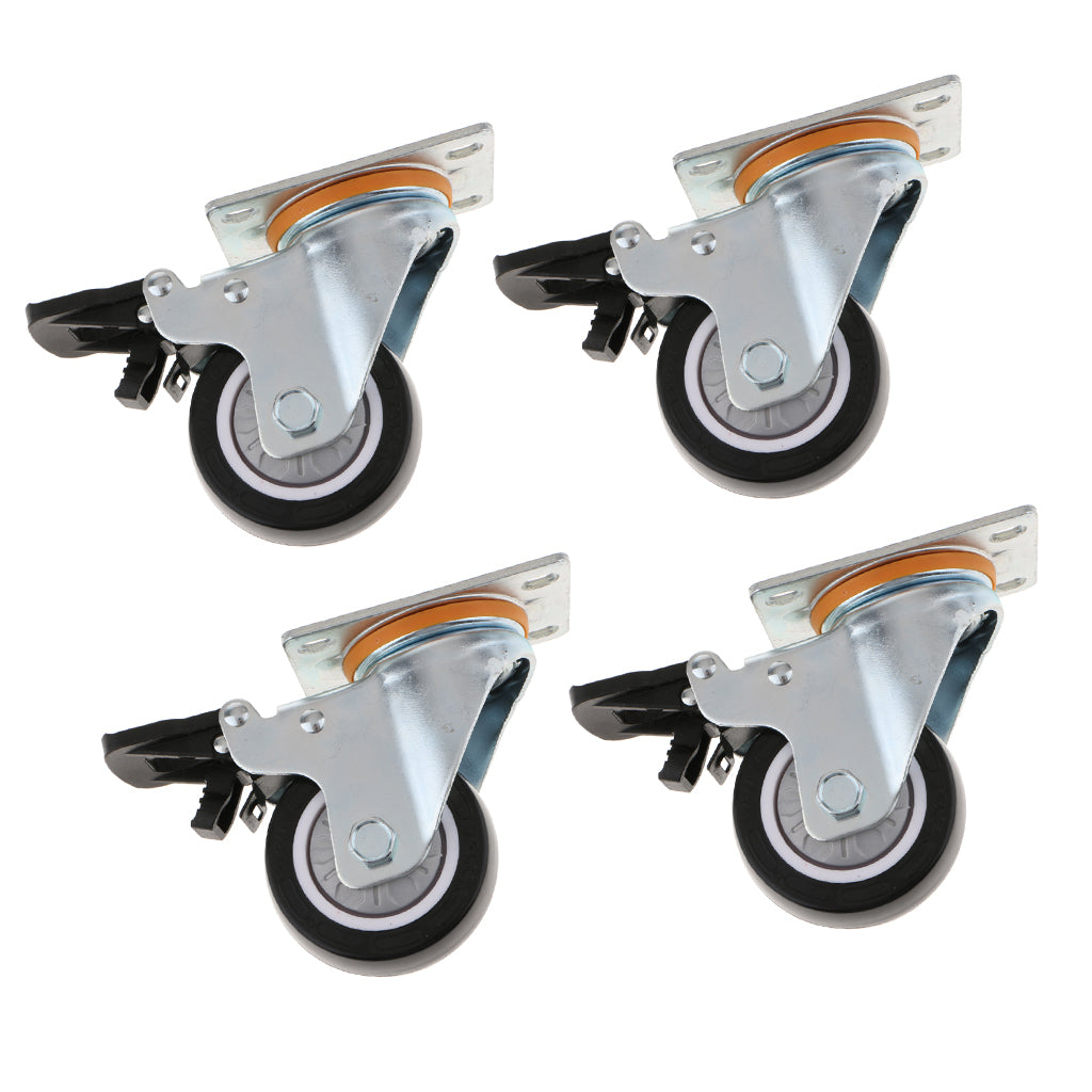 4x PU Swivel Castor Wheels Trolley Furniture Cart Caster with Brake 4inch