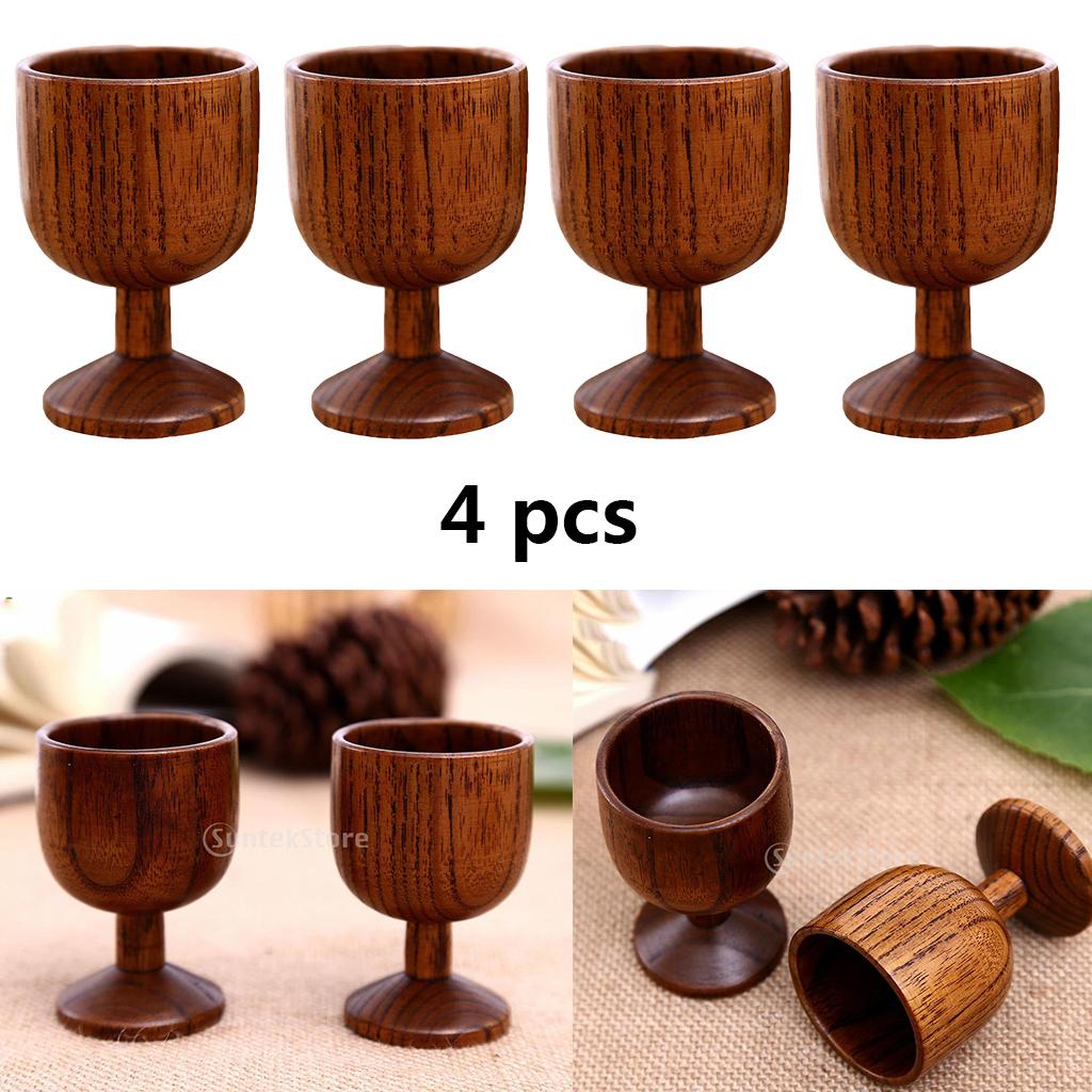 4 pcs Natural Wood Cup Handmade Coffee Tea Beer Juice Milk Mug Drink 4.5x7cm