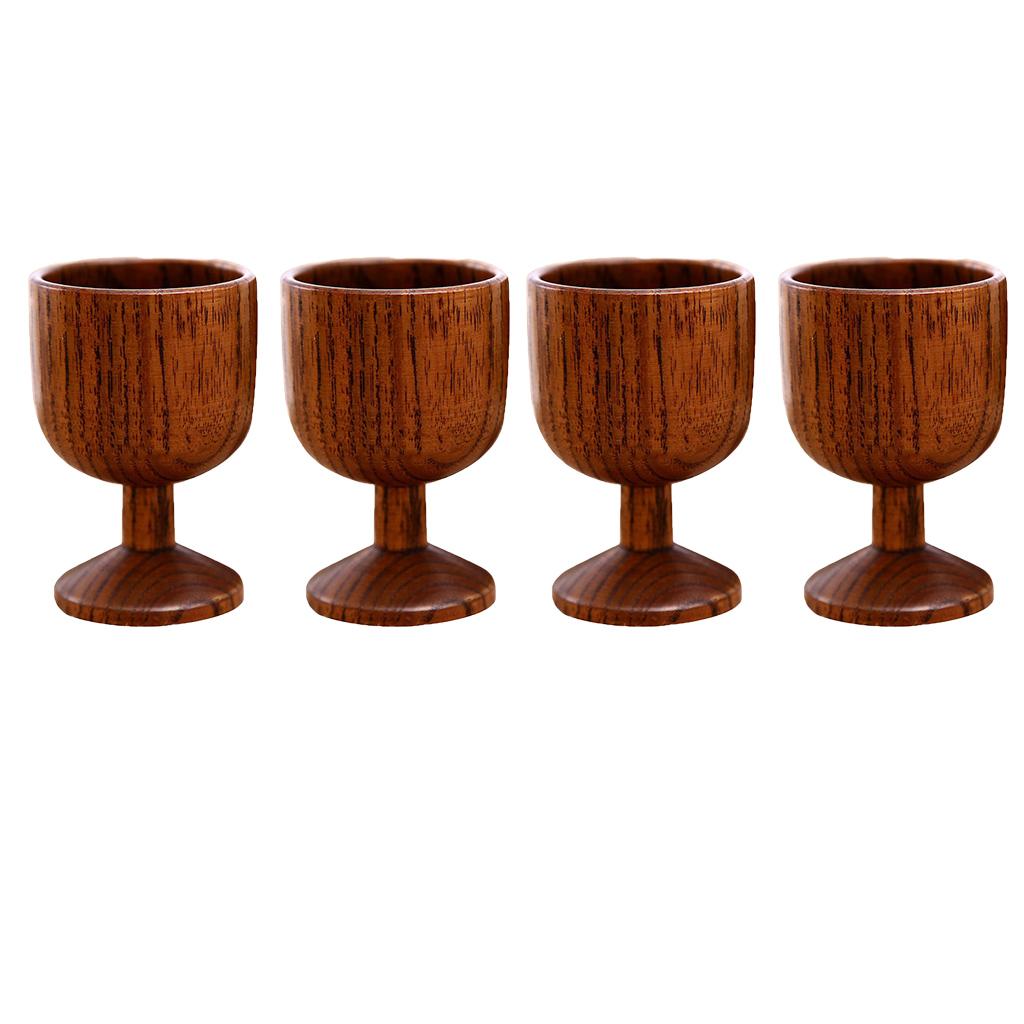 4 pcs Natural Wood Cup Handmade Coffee Tea Beer Juice Milk Mug Drink 4.5x7cm