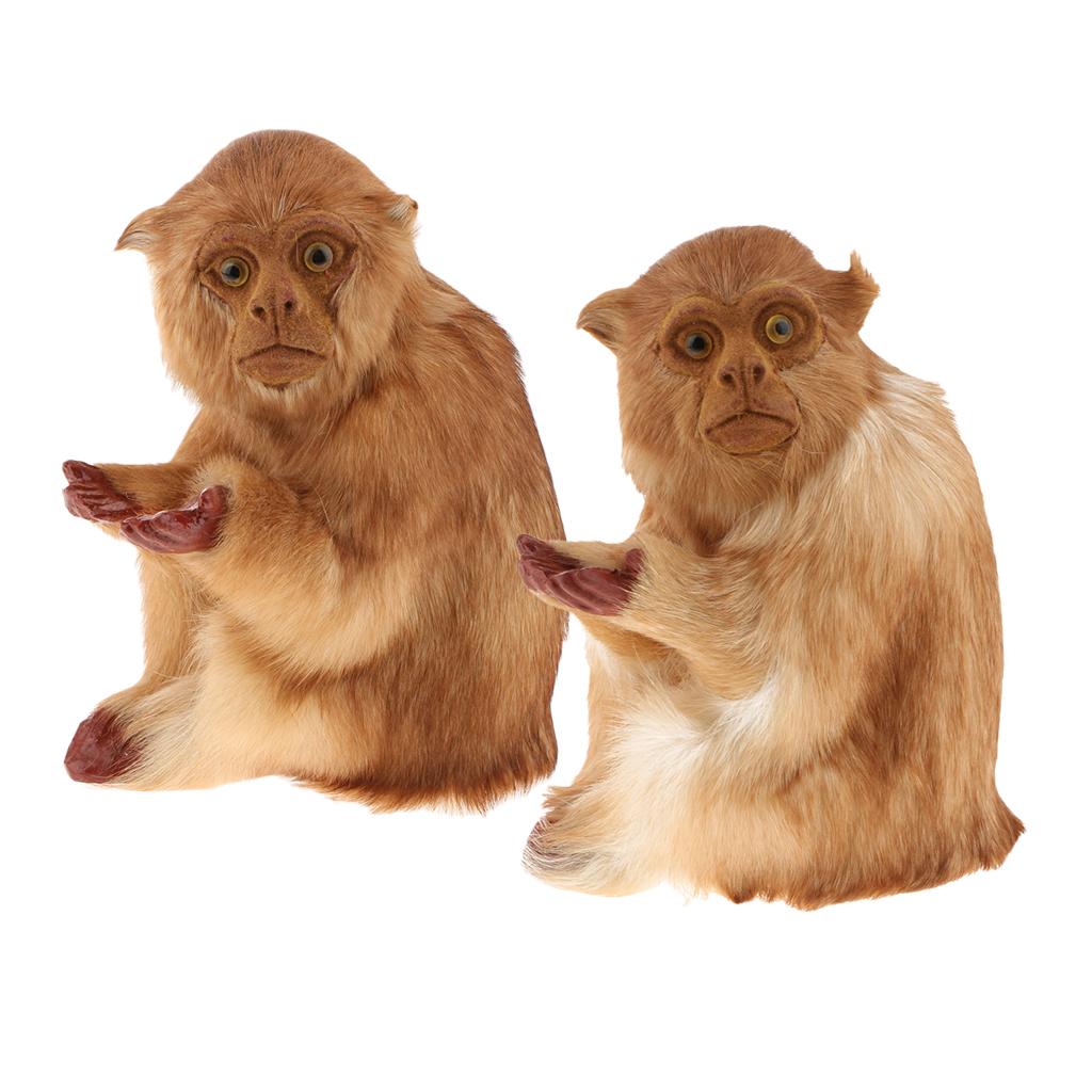 2pcs Lifelike Kneeling Monkey Statue Indoor Outdoor Ornament Model Figure