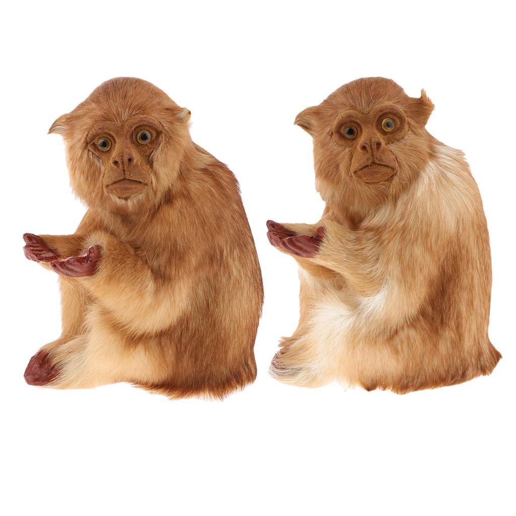 2pcs Lifelike Kneeling Monkey Statue Indoor Outdoor Ornament Model Figure