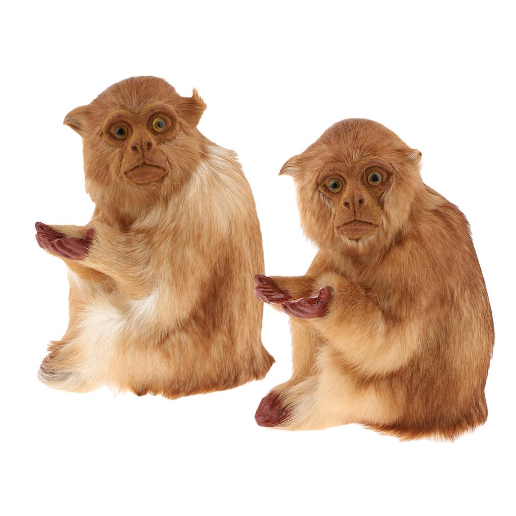 2pcs Lifelike Kneeling Monkey Statue Indoor Outdoor Ornament Model Figure