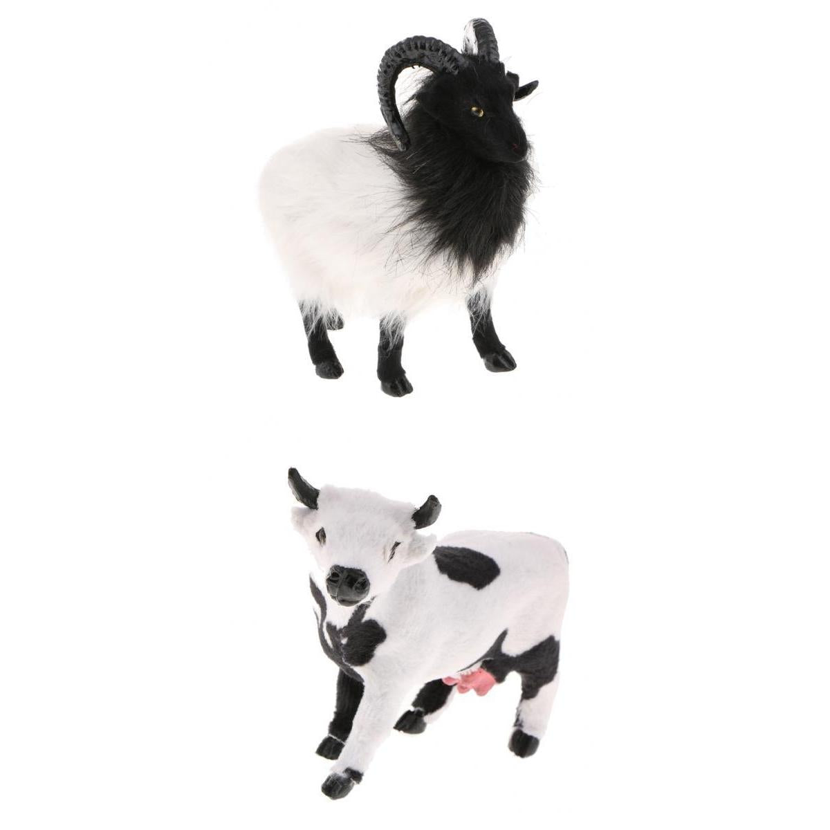 2pcs Lifelike Goat&Cow Statue Indoor Outdoor Garden Decor Ornament Figure