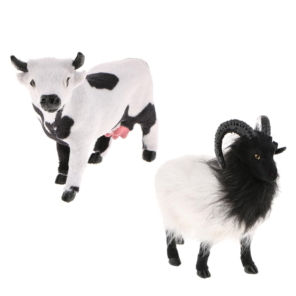 2pcs Lifelike Goat&Cow Statue Indoor Outdoor Garden Decor Ornament Figure