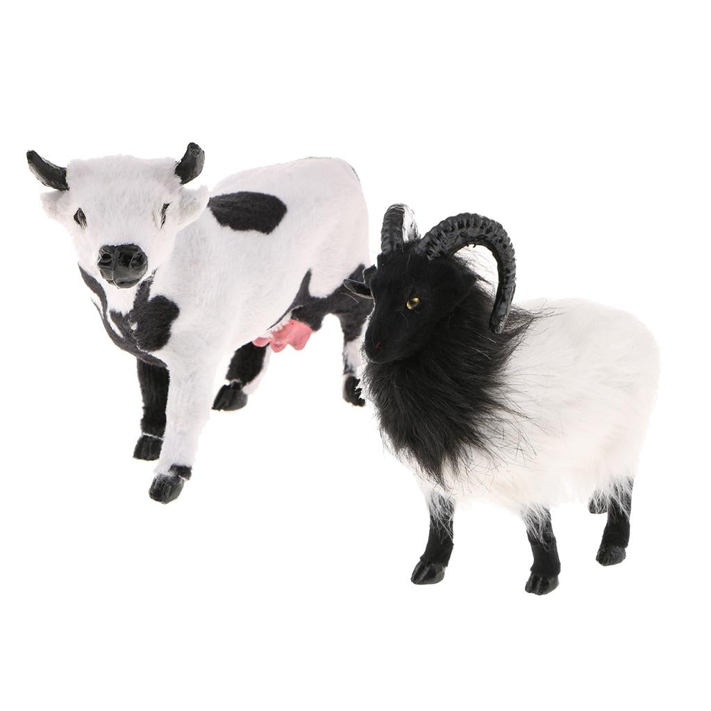 2pcs Lifelike Goat&Cow Statue Indoor Outdoor Garden Decor Ornament Figure