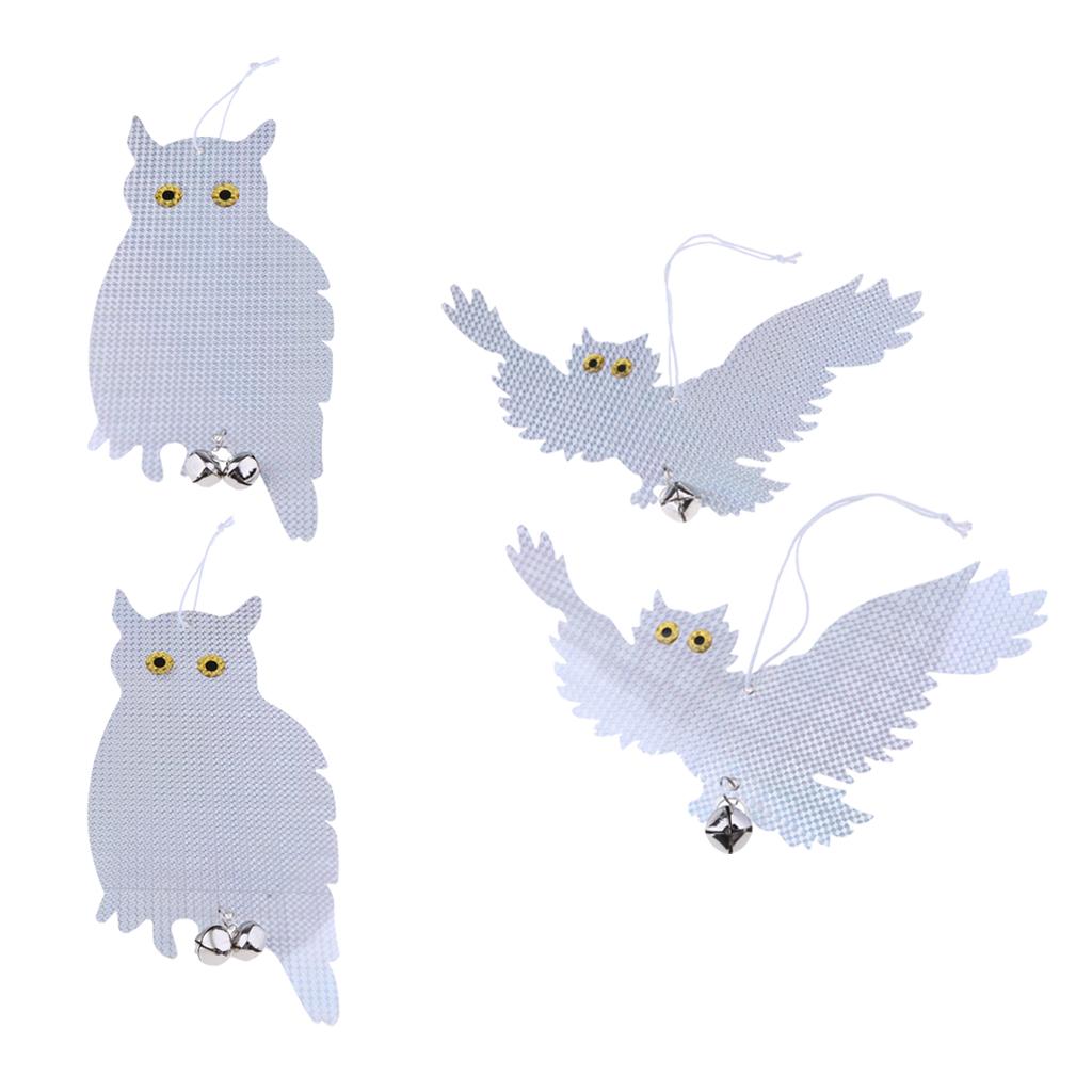2 Pair Reflective Flying Owl Decoy & Bird Repellent Scarecrow Bird Deterrent
