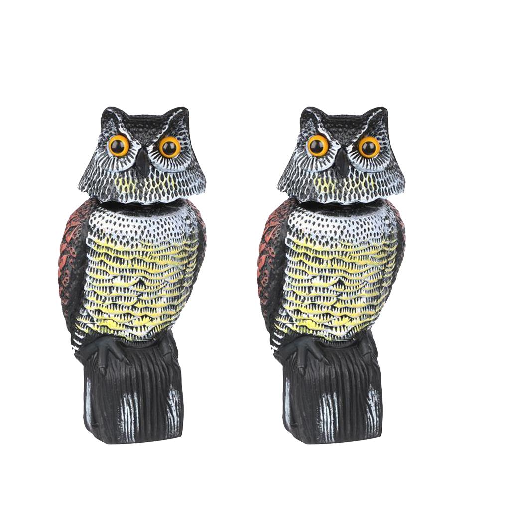 2pcs Large Realistic Owl Decoy w/ Rotating Head Bird Crow Scarer Scarecrow