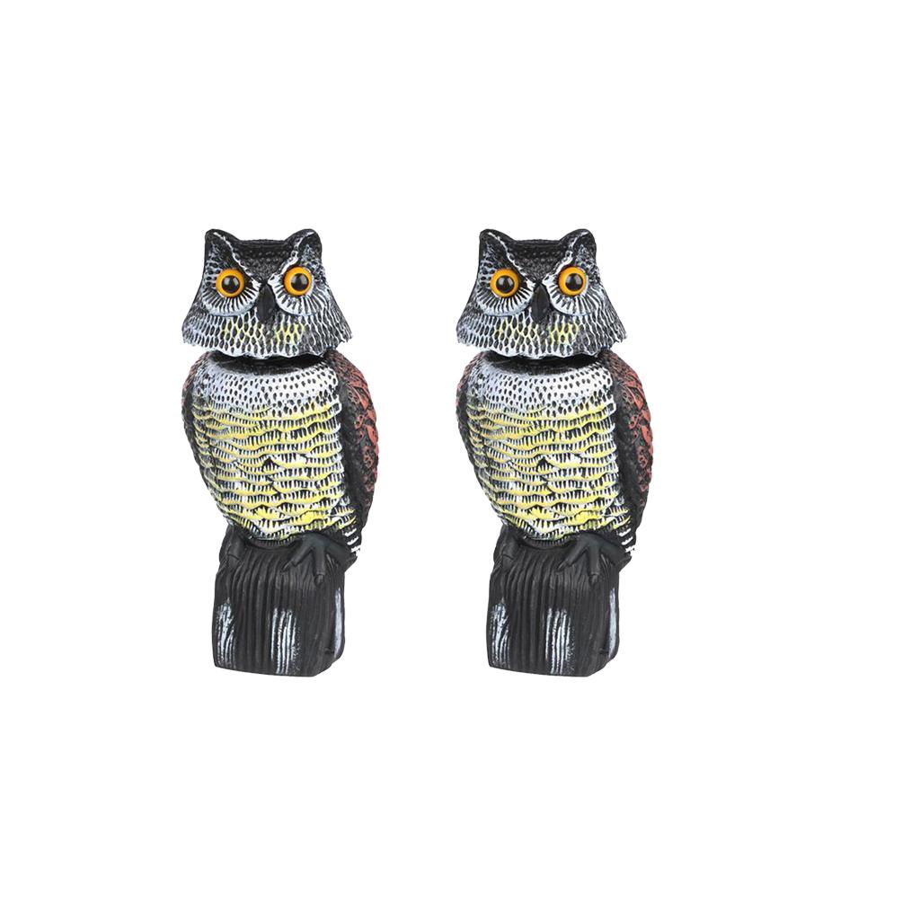 2pcs Large Realistic Owl Decoy w/ Rotating Head Bird Crow Scarer Scarecrow