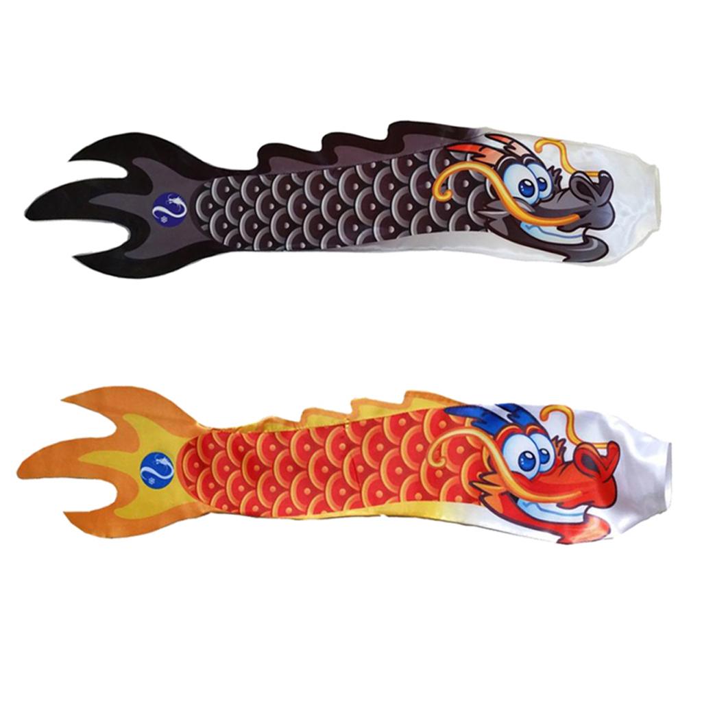 2x Chinese Dragon Flag Windsock Carp Streamer Garden Hanging Decor Red Black