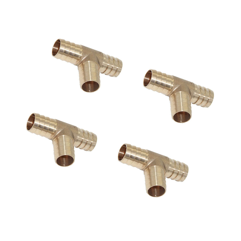 4-Piece Barbed Brass T Piece 3 Ways Tee Hose Fuel Hose Joiner Adapter 14mm
