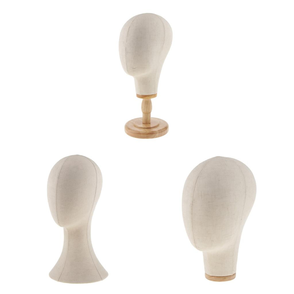 3pcs Canvas Block Mannequin Head Wig Hat Making Glasses Holder with Stand