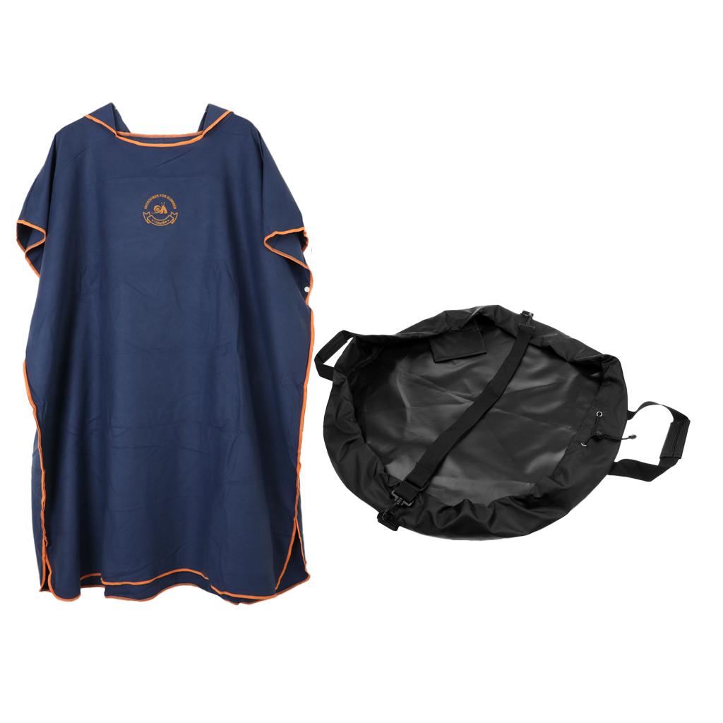 Adult Surf Beach Hood Poncho Wetsuit Changing Robe & Changing Mat Navy Blue