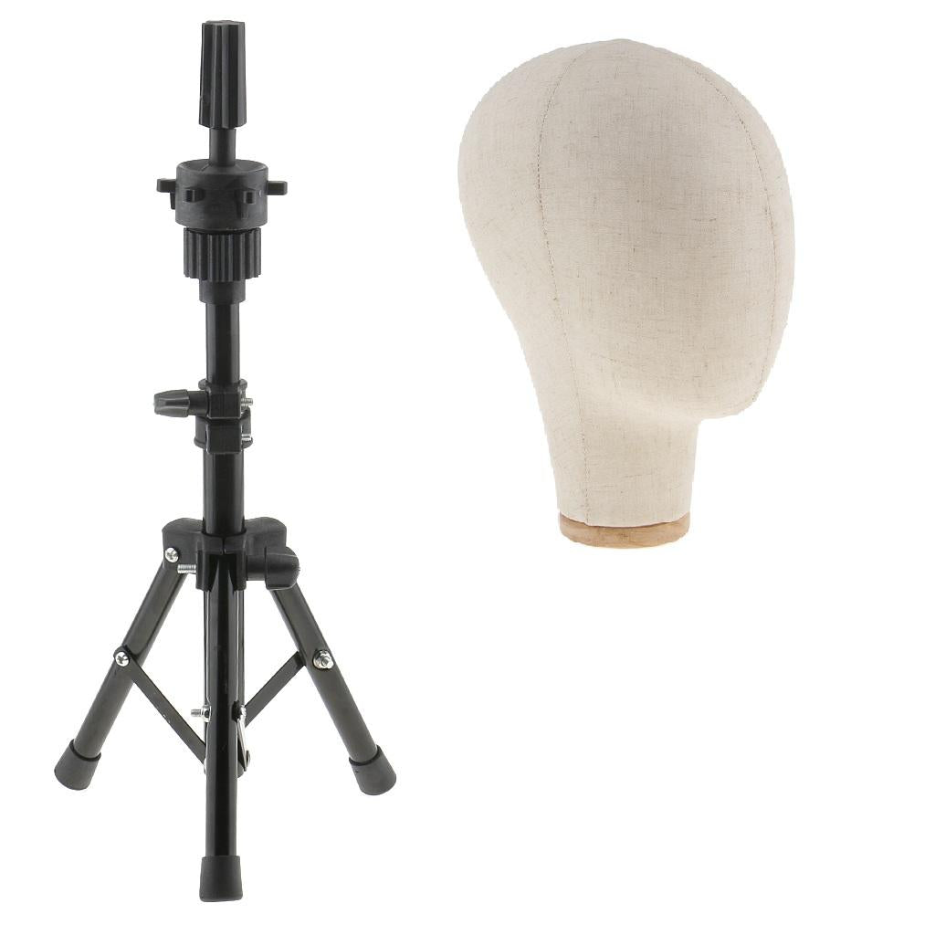 Cork Canvas Block Mannequin Model Head Wigs Making Display with Tripod Stand