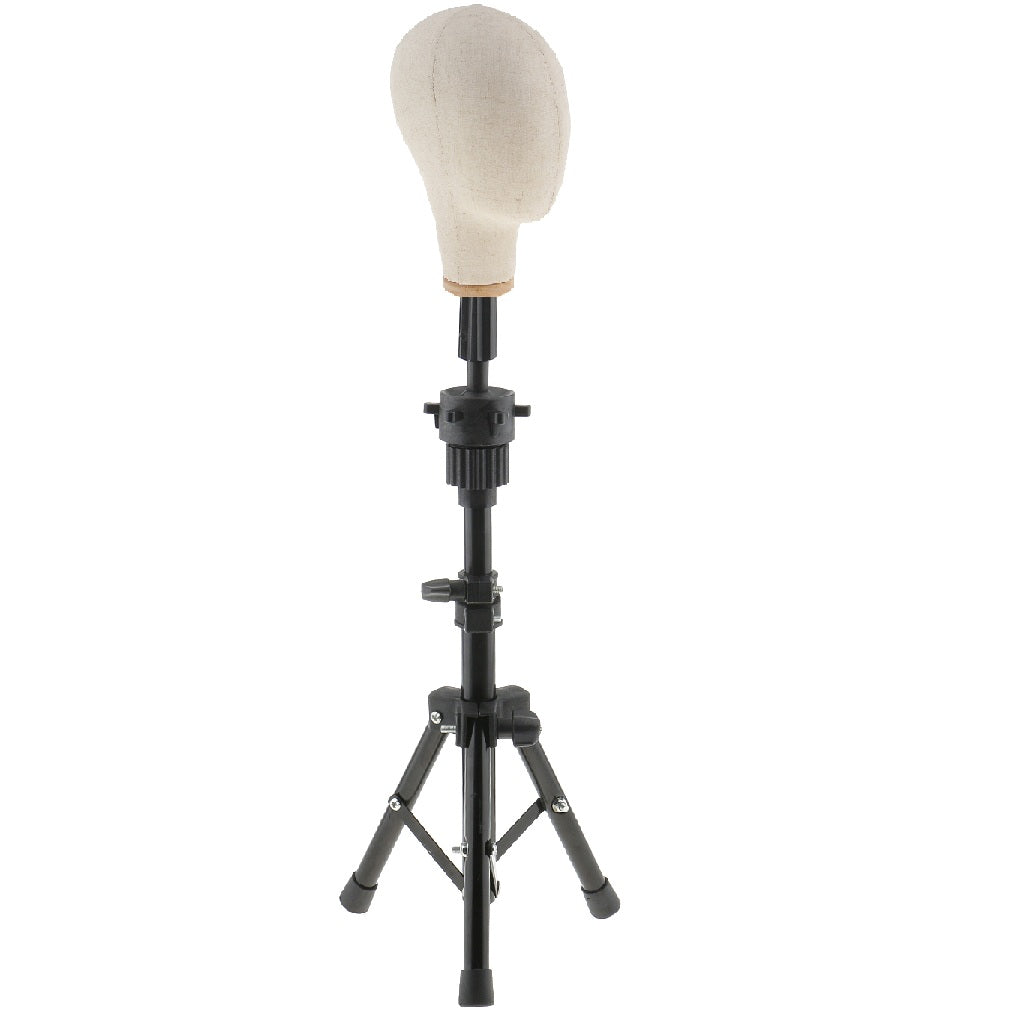 Cork Canvas Block Mannequin Model Head Wigs Making Display with Tripod Stand