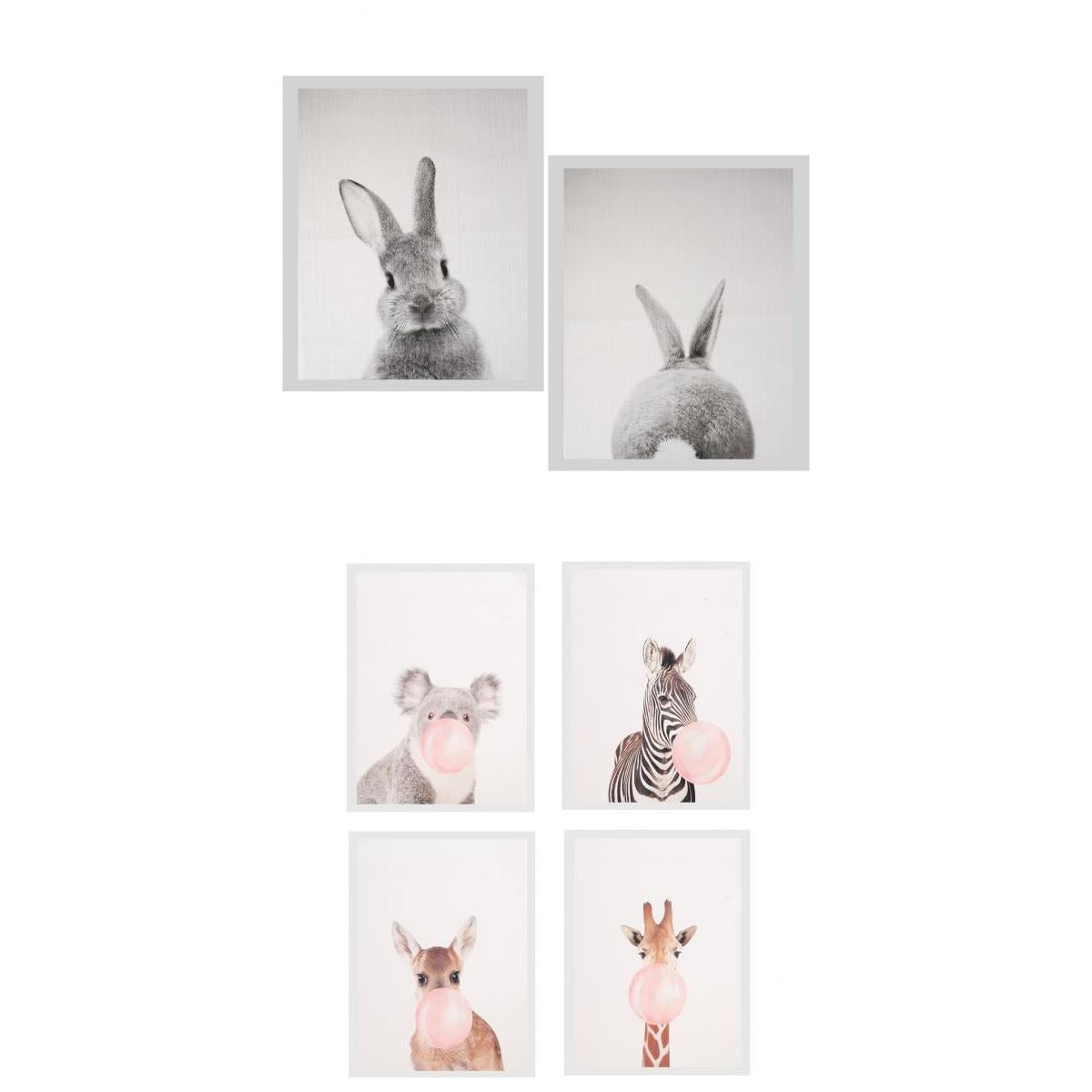 6 Panels Canvas Oil Paintings Wall Decor Cute Animal Art Pictures