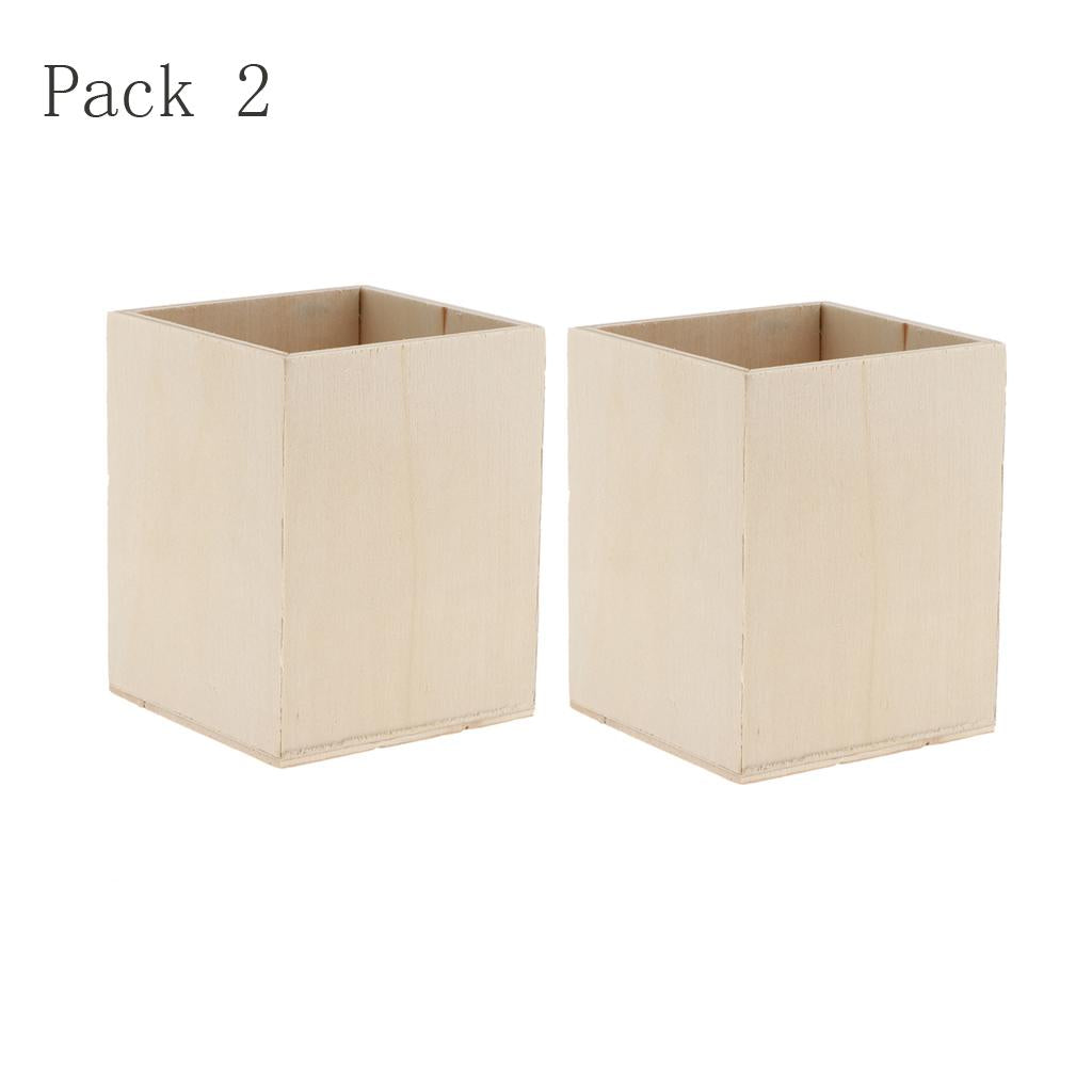 2pcs Unfinished Wood Pen Container Brush Pot for Kids DIY Craft