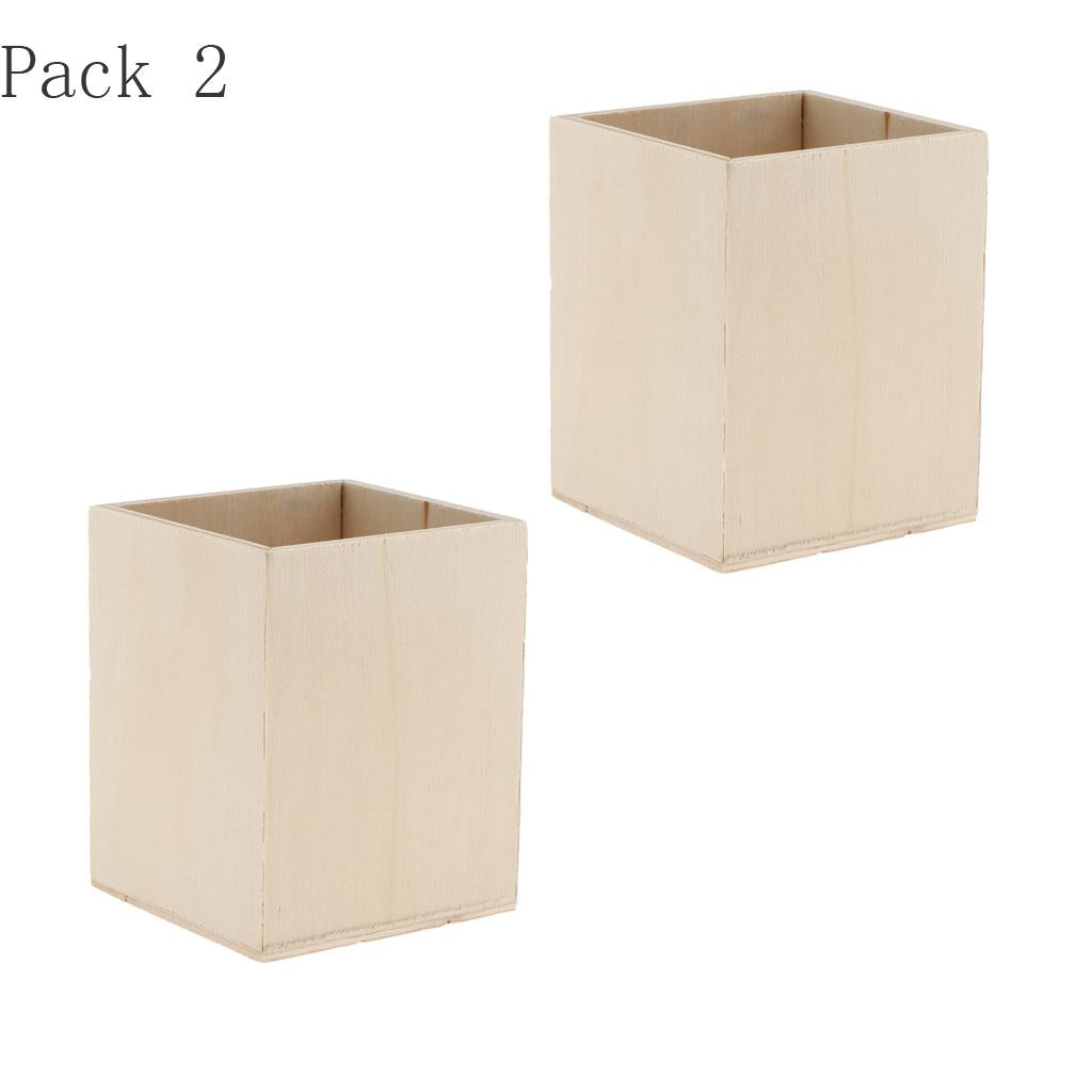 2pcs Unfinished Wood Pen Container Brush Pot for Kids DIY Craft