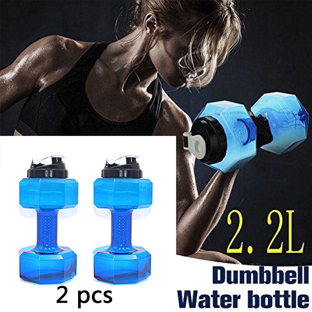 2pcs 2.2L Dumbbell Transparent Sport Cup Exercise Water Bottle Fitness Gym